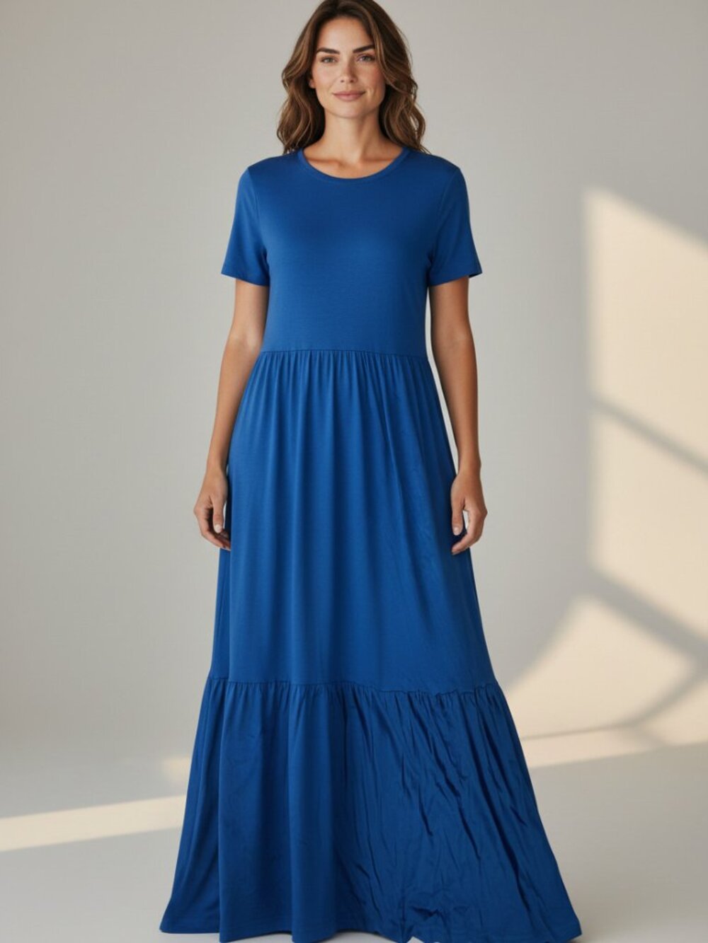 Unbranded Royal Blue Tiered Short-Sleeve Maxi Dress - Women's Size S
